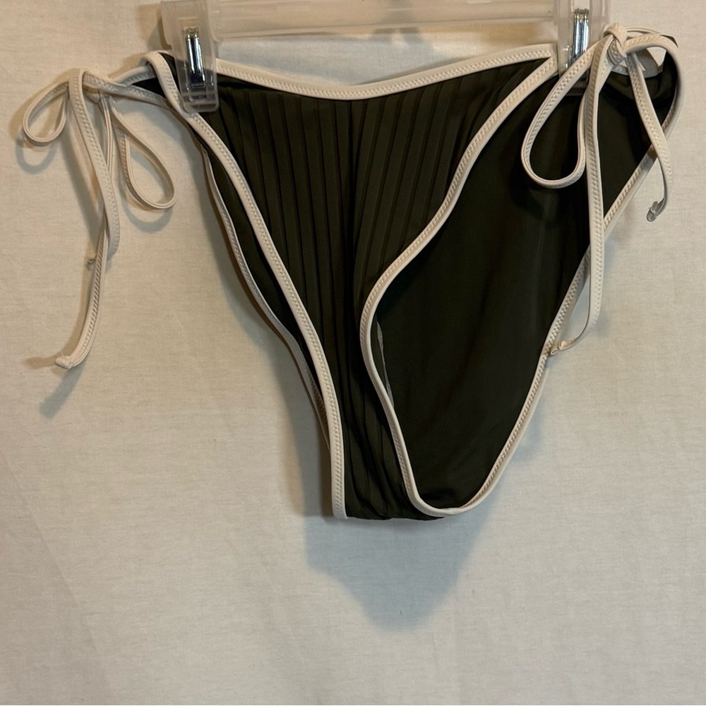 AA-268 Aerie NWT Cheekiest Side Tie‎ Green & White Ribbed Bikini Bottoms Size XL